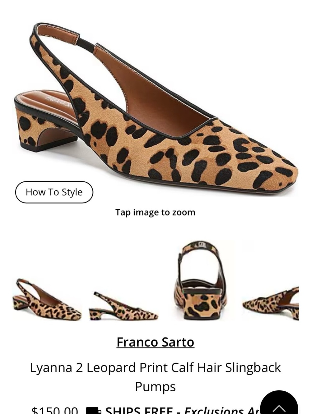 Franco Sarto Leopard Print Slingback Pointed Toe Mules - Tan & Black - Picture 3 of 16